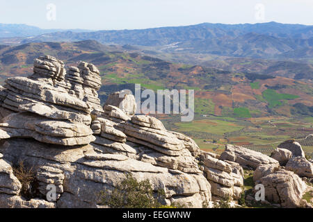 El Torcal de Antequera, Sierra del Torcal, Antequera, Málaga, Andalusien, Spanien.  Karstigen Felsformationen. Stockfoto