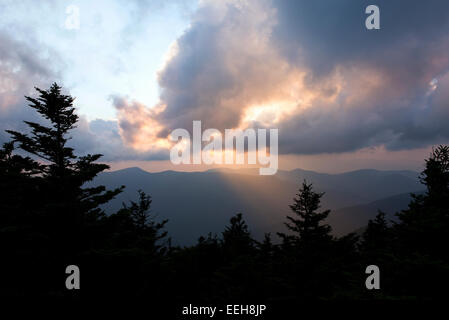 Dramatischer Himmel, Mount Mitchell auf der Blue Ridge Parkway, North Carolina. Die höchste Erhebung auf der Appalachen Stockfoto