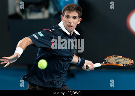 Melbourne, Australien. 19. Januar 2015.  Federico Delbonis (ARG) in Aktion in einem 1. Vorrundenspiel gegen Nick Kyrgios (AUS) am ersten Tag des 2015 Australian Open Grand-slam-Tennis-Turnier im Melbourne Park in Melbourne, Australien. Sydney Low/Cal-Sport-Medien.  Bildnachweis: Cal Sport Media/Alamy Live-Nachrichten Stockfoto