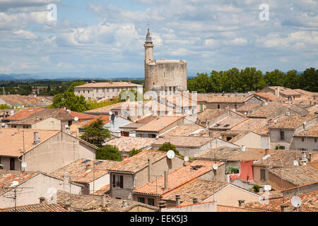 Ansicht mit der Tour de Constance, Aigues-Mortes, Camargue, Provence, Frankreich Stockfoto