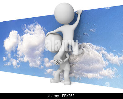 Der Dude 3D-Charakter X2 abstrakte Himmel Kletterwand. Stockfoto