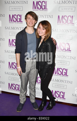 London, UK. 19. Januar 2015. Greg Austin und Melodie Shirazi besucht die MediaSkin Gifting Lounge am Salmontini 1 Pont St, Belgravia, London. Bildnachweis: Siehe Li/Alamy Live News Stockfoto