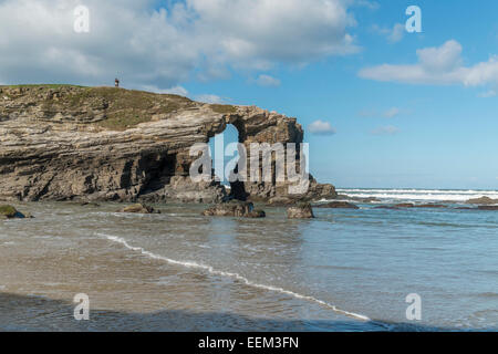 Praia Das Catedrais aufsuchen, Playa de Las Catedrales als Catedrais aufsuchen Strand, Kantabrischen Meer, Ribadeo, Galicien, Spanien Stockfoto