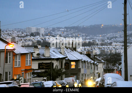 Brighton UK 20. Januar 2015 - Schnee fällt im Raum Hannover von Brighton am frühen Morgen. Stockfoto