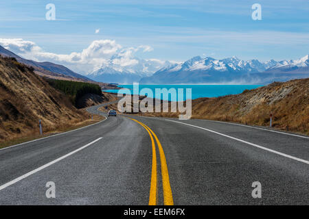 Neuseeland, Region Canterbury, gewundene Straße Stockfoto