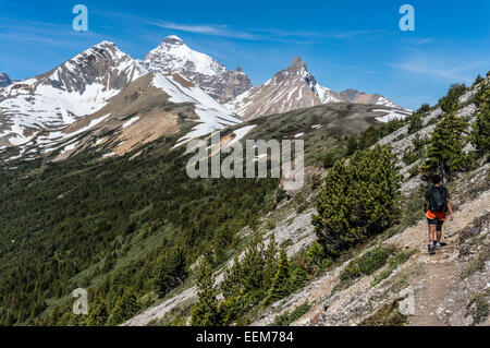 Kanada, Alberta, Banff Nationalpark, Kanadische Rockies, Wanderer zu Fuß entlang Berg Stockfoto