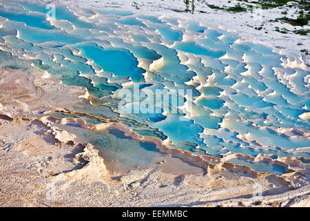 Detail von Travertin Terrassen von Pamukkale. Provinz Denizli, Türkei. Stockfoto