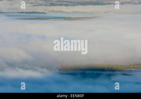 Morgennebel am See Galtsjoen, Engerdalsfjellet, Hedmark Fylke, Norwegen, Oktober 2011 Stockfoto