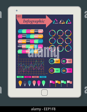 Infografik-Konzept auf einem weißen Tablet-PC. Vorlagenelemente für Web und mobile Anwendungen Stockfoto