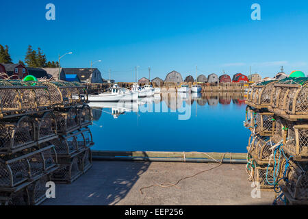 Hummerfallen auf der Werft in Malpaque, Prince Edward Island, Kanada. Stockfoto