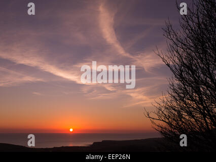 Sonnenuntergang über Kimmeridge Bay Dorset Winter 2015 Stockfoto