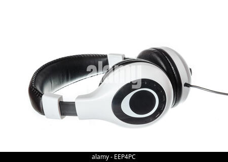 Schwarz / weiß hd Musik Kopfhörer mit Seitenansicht isoliert auf weiss Stockfoto