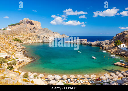 Schöne Bucht am St Pauls Bay Lindos Rhodos Griechenland Europa Stockfoto