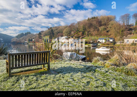 Frostiger Morgen neben dem Fluss while, Cornwall England UK Europa Stockfoto