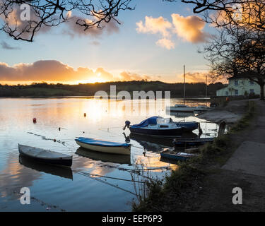 Sonnenuntergang am Fluss Truro bei sonnigen Ecke Malpas England UK Europe Stockfoto