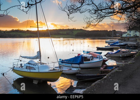 Sonnenuntergang am Fluss Truro bei sonnigen Ecke Malpas England UK Europe Stockfoto