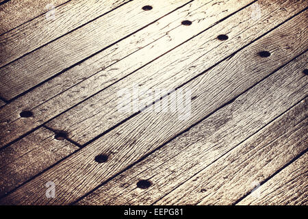 Sonnenuntergang über alte, Grunge Holzplatten, Textur oder Hintergrund reflektiert. Stockfoto