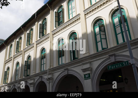 Die Innenstadt von Singapur. Beispiele für typische Kolonialarchitektur. Stockfoto