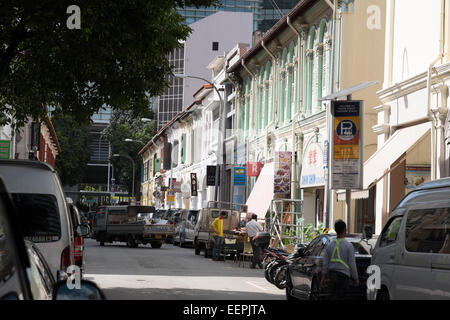 Die Innenstadt von Singapur. Beispiele für typische Kolonialarchitektur. Stockfoto