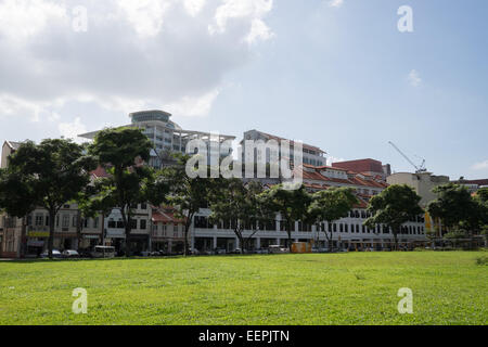 Die Innenstadt von Singapur. Beispiele für typische Kolonialarchitektur. Stockfoto