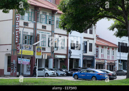 Die Innenstadt von Singapur. Beispiele für typische Kolonialarchitektur. Stockfoto