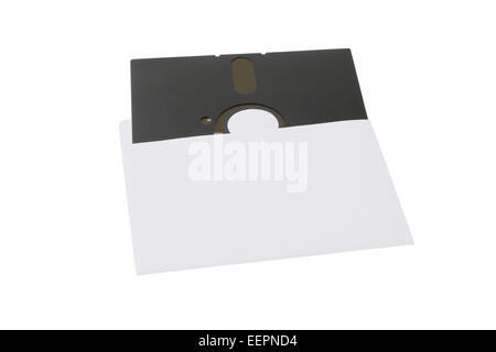 Computer-Diskette In Papier Tasche auf weißem Hintergrund. Stockfoto