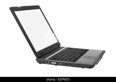 Leerer Bildschirm Laptop auf weißem Hintergrund Stockfoto