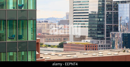 Moderne Gebäude in der Stadt, Federal Reserve Bank, South Station Area, Boston, Massachusetts, USA Stockfoto