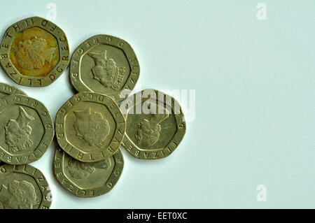 Zwanzig Pence Münzen Stockfoto