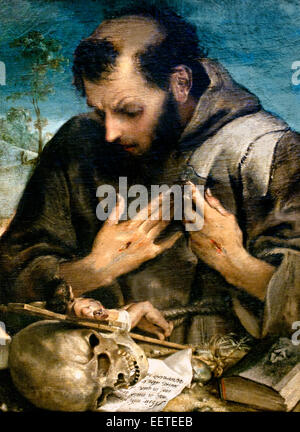 Saint Francis liebt das Kruzifix 1585 Annibale Carracci (1560 - 1609 Rom Bologna) Guido Reni 1575 – 1642 Barock Italien Italienisch Stockfoto