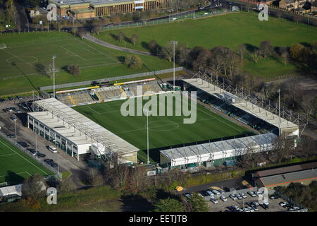 Eine Luftaufnahme des Huish Park, die Heimat des Yeovil Town FC, auch bekannt als "The Glovers" Stockfoto