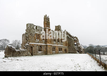 Die Ruinen von Egglestone Abbey in der Nähe von Barnard Castle County Durham im Winter Stockfoto
