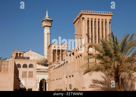 historische Bastakia Viertel und Bastakia-Moschee in Dubai, Vereinigte Arabische Emirate, Asien Stockfoto