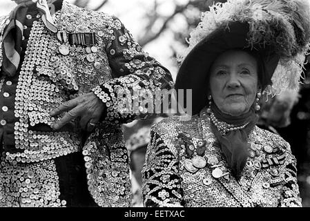 Pearly Könige und Königinnen, die Teilnahme an einem Event in London im Battersea Park im Jahr 1976 Stockfoto
