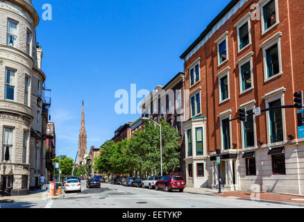 Ansicht West Madison Street in Mount Vernon Bezirk von Baltimore, Maryland, USA Stockfoto