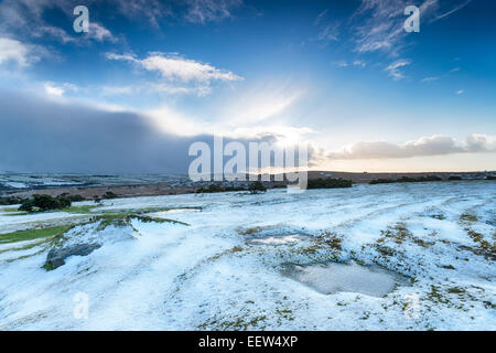 Schnee auf Bodmin Moor in Cornwall Stockfoto