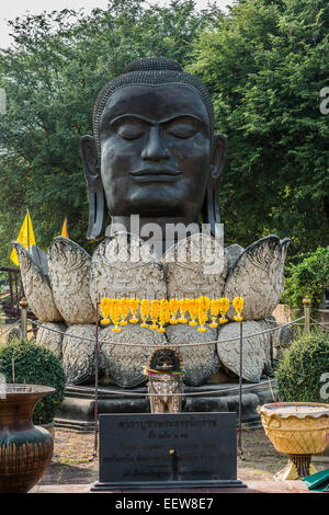 Buddha-Kopf im Lotus-Blume am Wat Thammikarat Tempel in Ayutthaya Bangkok Thailand Stockfoto