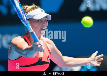 Melbourne, Australien. 22. Januar 2015. Vera Zvonareva (RUS) in Aktion in eine 2. Runde Spiel gegen Serena Williams (USA) am vierten Tag des 2015 Australian Open Grand-slam-Tennis-Turnier im Melbourne Park in Melbourne, Australien. Sydney Low/Cal-Sport-Medien. Williams gewann 7-5, 6-0 Credit: Csm/Alamy Live-Nachrichten Stockfoto