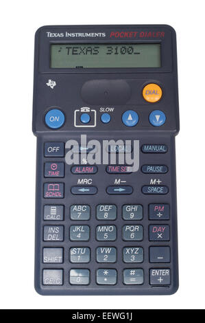 Texas Instruments 3100 Tasche Wählhilfe isoliert auf einem weißen Hintergrund. Stockfoto
