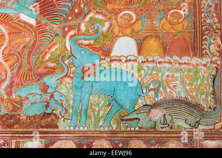 Antike Wandmalerei, Gajendra Moksham Darstellung der Erlösung Gottes Elefant Gajendra, das größte seiner Art in Kerala Stockfoto