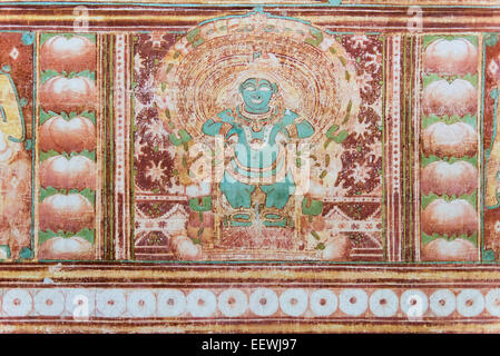 Antike Wandmalerei, Gajendra Moksham Darstellung der Erlösung Gottes Elefant Gajendra, das größte seiner Art in Kerala Stockfoto