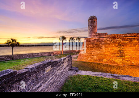 St. Augustine, Florida an das Castillo de San Marcos National Monument. Stockfoto