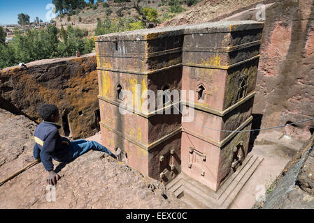 St.-Georgs Kirche in Lalibela, Äthiopien, ist ein UNESCO-Weltkulturerbe Stockfoto