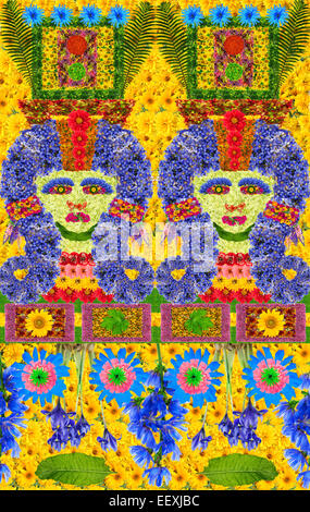 Das ägyptische Mosaik auf Pyramide Wände Stilisierung von Blumen gemacht. Handgemachte Kunst Collage Hintergrund Stockfoto