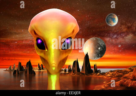 3D Render von fremden Planeten und Alien. Stockfoto