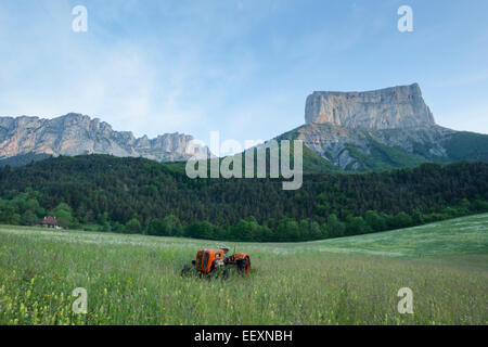 Frankreich Isere Parc Naturel Regional du Vercors (Naturpark Vercors) den Mont Aiguille (2086 m) und Rochers du Parkett Stockfoto