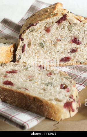 Cranberry Brot gebacken mit Kürbis und Sonnenblumen Samen Stockfoto