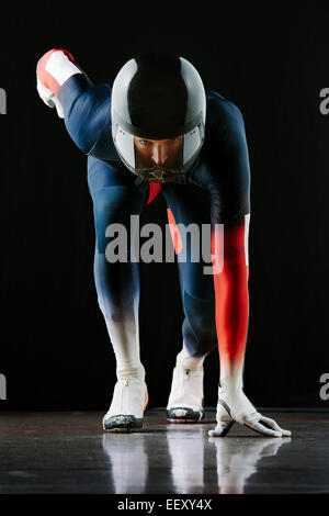 Männliche Skelett Bobsleigh Startposition Stockfoto