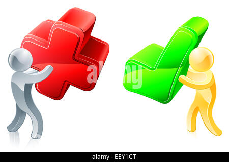 Menschen Maskottchen mit Kreuz und kreuzen Sie Ikonen, Meinung Konzept Stockfoto