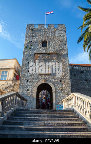 Landen Sie, Gate, Old Town, Korcula, Dalmatien, Kroatien Stockfoto